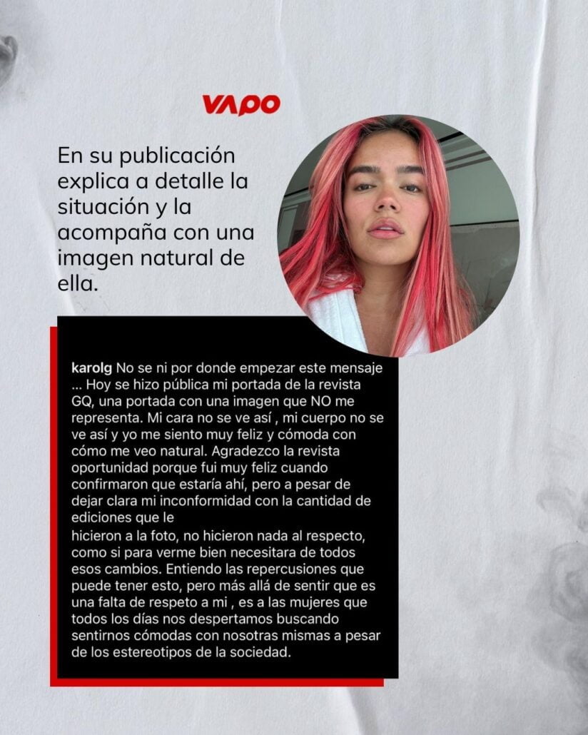 Karol G denuncia abuso de photoshop en portada de GQ