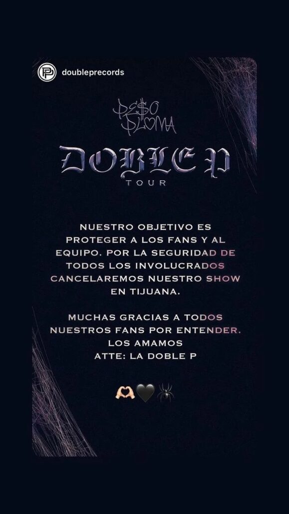 peso pluma cancela concierto